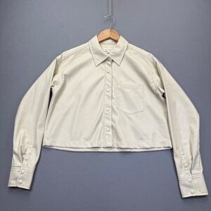 Good American Bone Faux Leather Cropped Shacket Jacket GWT0210 Womens Size 1